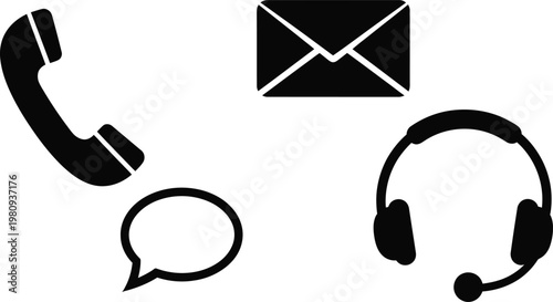 Communication icons set phone email chat headphones silhouette vector illustration
