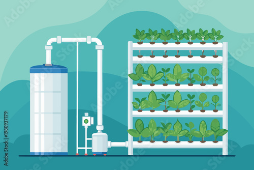 Vertical Farm Water Recycling System Scene Vector