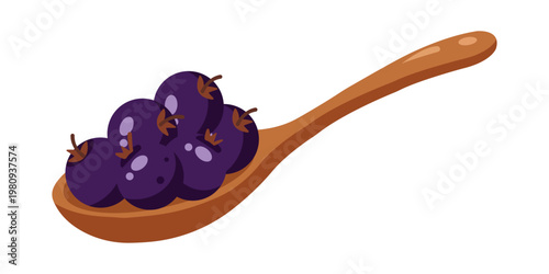 Berries in Wooden Spoon: A cluster of plump, juicy berries nestled perfectly within a rustic wooden spoon, a symbol of natural sweetness and culinary delight.
