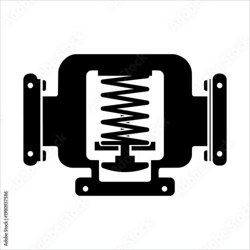 Black Silhouette Cutaway Spring Loaded Thermostat Valve Vector Icon 