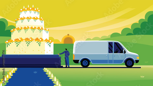 Obraz na plátne Wedding Cake Delivery Scene Vector Illustration o