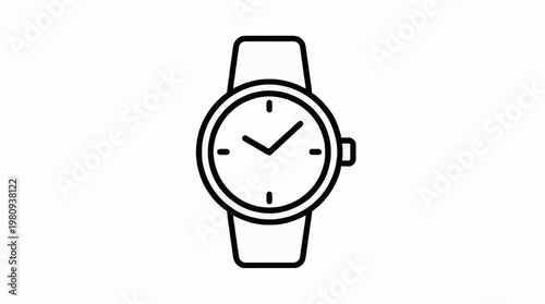A classic, minimalist outline illustration of a wristwatch with a clean white face and a leather strap, perfect for design concepts