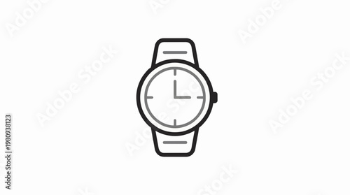 A simple, linear graphic representation of a classic wrist-worn timepiece, illustrating the concept of timekeeping and personal accessories with a clean design
