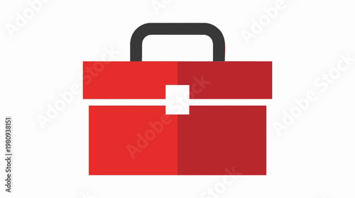 Vibrant red toolbox icon in flat design style, symbolizing repair, maintenance, construction, and handy work tasks, suitable for professional service graphics and industrial applications