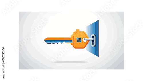 Golden Key Unlocking Metal Lock.