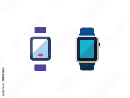 Smartwatch icons with blue screens and bands on white background