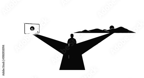 man holding a video camera on a cliff