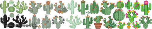 Web Assorted Cactus and Succulent Vector Collection, Flat Illustration Set for Cinco de Mayo and Desert Theme Decor