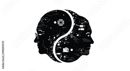 yin yang robot head technology concept