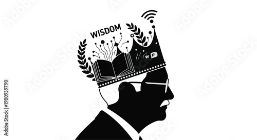 Knowledge and wisdom concept with film strip crown