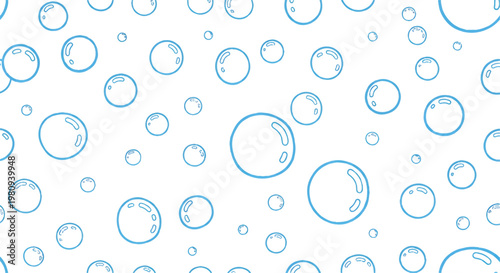 Seamless pattern of blue bubbles on white background with seamless background illustration decorative repeating backdrop minimalist cheerful abstract movement transparent decoration