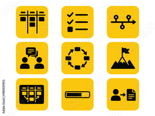 Business Icons Set Project Management Strategy Planning.