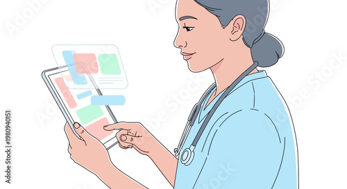 Female doctor holding digital tablet.