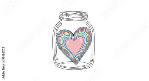 Glass jar with heart inside.