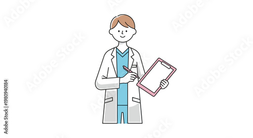 Doctor holding clipboard and pen standing.