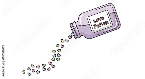 Love potion bottle with hearts.