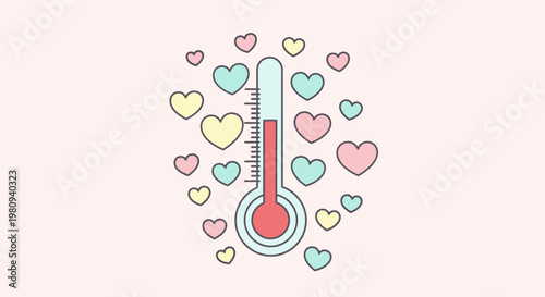 Thermometer with colorful hearts around it.