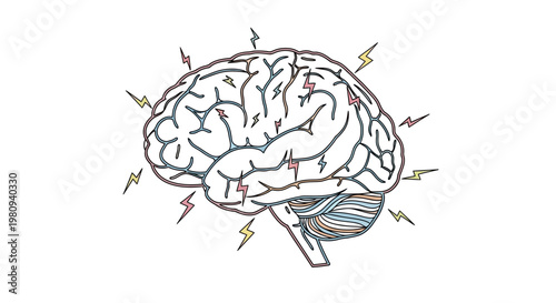 Human Brain with Lightning Strokes.