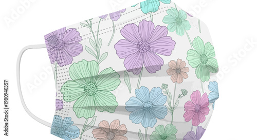 Colorful floral face mask closeup.