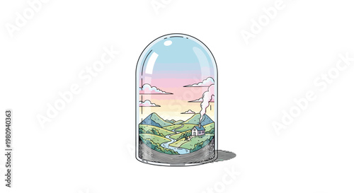 Glass Dome Miniature Landscape Model.