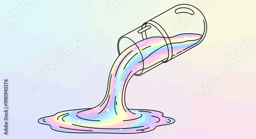 Colorful liquid pouring from bottle.