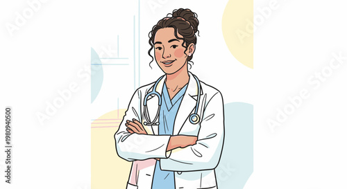 Smiling Female Doctor in White Coat.