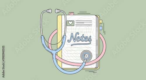 Stethoscope wrapped around medical notes.