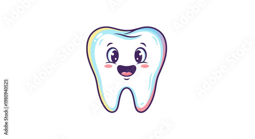 Smiling cartoon tooth with face.