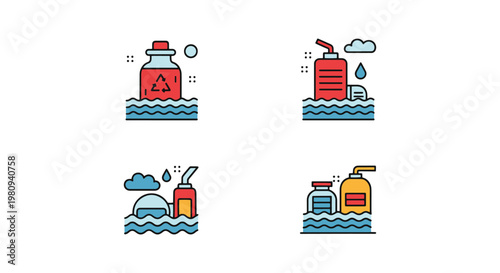 Ocean contamination Line art clean abstract simple vector
