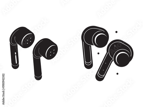 Wireless earbuds in different positions and angles for listening to music or making calls  modern technology