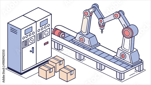 Industrial robot arm working in smart factory lin