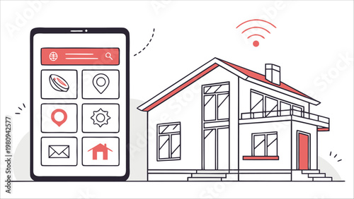 Smart home automation house with wifi network ico