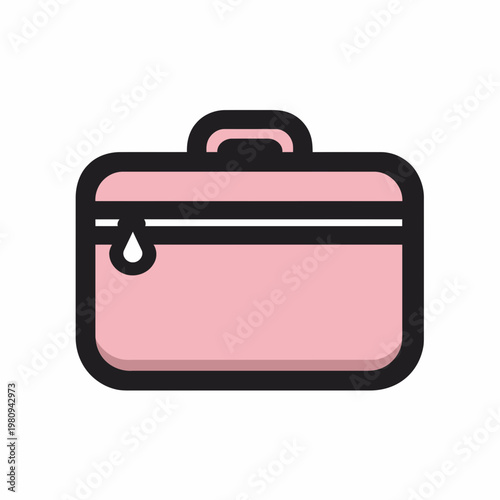 A pink suitcase with a handle and a zipper is closed on a plain background