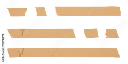 Set of adhesive brown packing tape strips isolated on white background realistic vector illustration design element