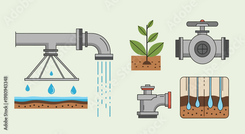 Water irrigation system with valves.