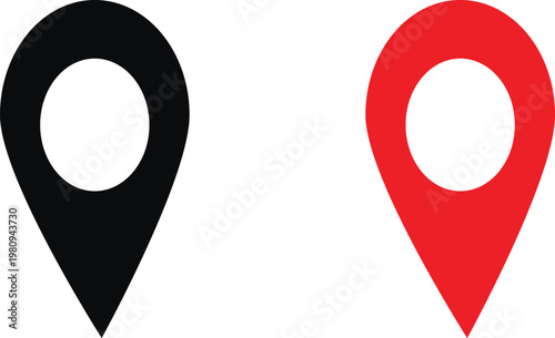 Location pin icon set collection group, map marker navigation symbol pack, GPS pointer sign, place locator icons, geotag positioning elements, outline solid flat design vector