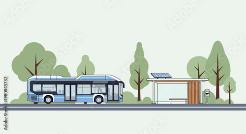 Blue Bus on the Road Transport.