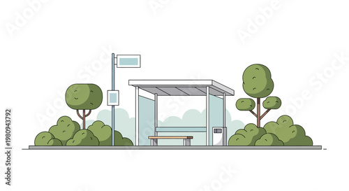 Bus Stop Shelter with Bench Inside.