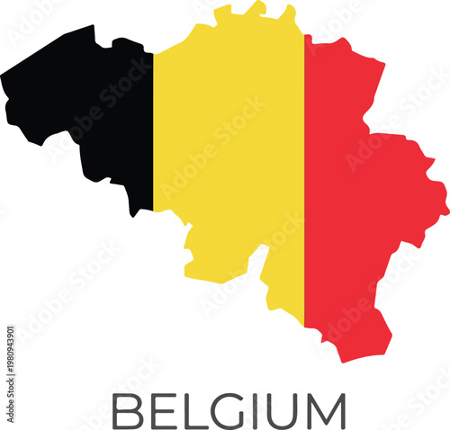 Map outline of Belgium with its national flag colors - a symbol of Belgian national identity and heritage