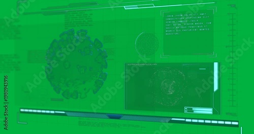 Animation of covid 19 cell and medical data processing on screen