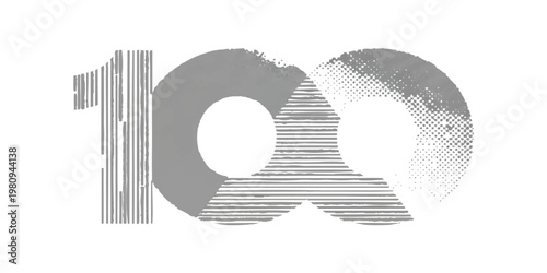 Number one hundred typography design with creative halftone and line texture effect vector illustration for anniversary