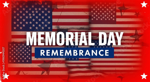 Vintage style Memorial Day graphic with American flags and stars