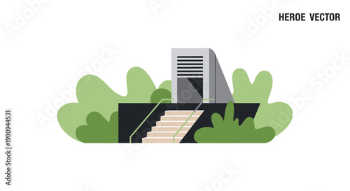 Modern Building with Staircase and Entrance.