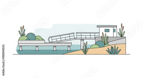 Modern house with a large bridge.