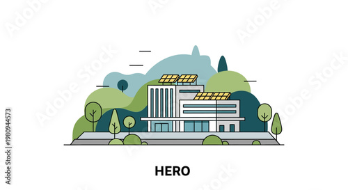 Modern house with solar panels.