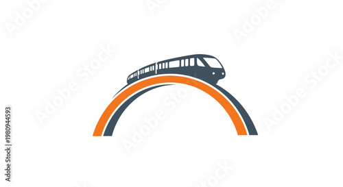 Modern train on orange bridge.