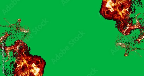 Animation of yellow and orange flames and particles flowing on white background