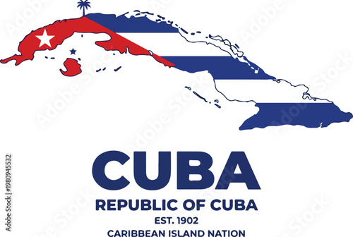 Map of Cuba overlaid with the Cuban flag, celebrating the Caribbean island nation established in 1902