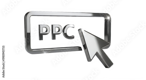 A shiny PPC advertising button with a cursor on a black background