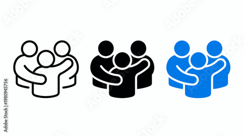 Professional icons set depicting project managers and account executives in solid and outline styles, concept for corporate unity, human resources management and team collaboration